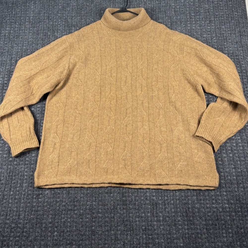 Orvis Charles R Orvis Cable Knit Turtleneck Sweater XXL Camel Tan Lambs Wool